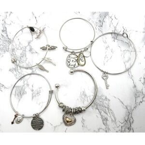 Heart Charm Bracelet Lot 5 Bangle Stack Love Key Crown Charm Bracelets